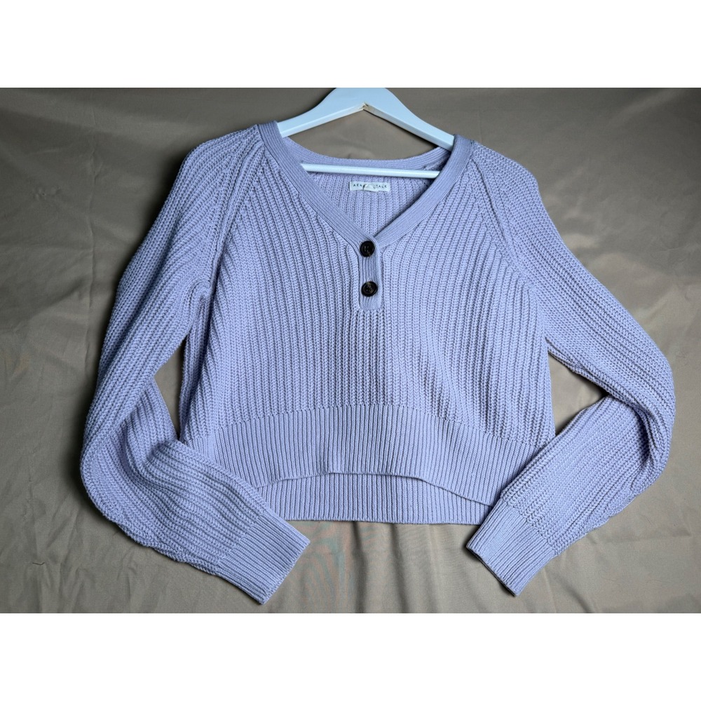 Aeropostale Womens Lavender Shaker Stitch Cropped Henley Sweater Purple Medium